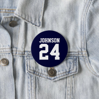Navy and White Athlete Name Jersey Number Button