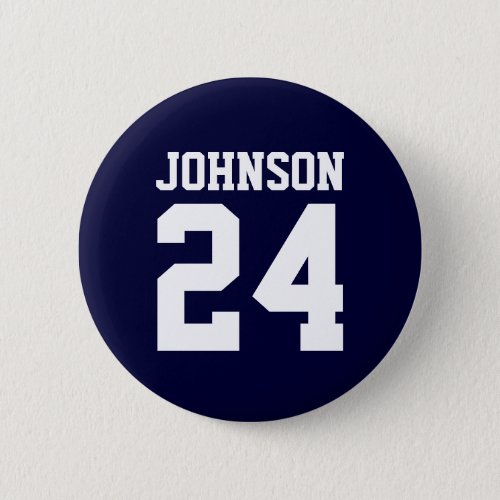 Navy and White Athlete Name Jersey Number Button