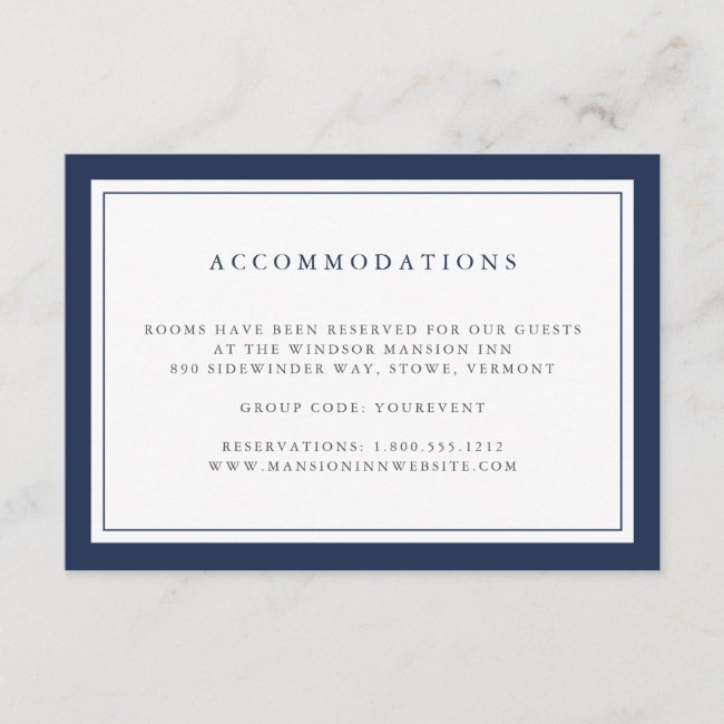 Navy and White Border Hotel Accommodations Card
