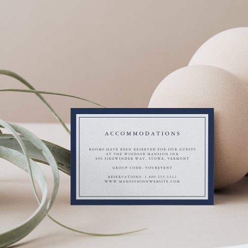 Navy and White Border Hotel Accommodations Card
