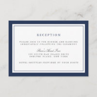 Navy and White Border Wedding Reception Card