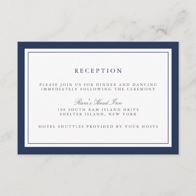 Navy And White Border Wedding Reception Card