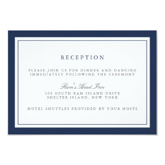 Navy and White Border Wedding Reception Card