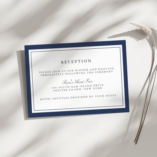 Navy and White Border Wedding Reception Enclosure Card