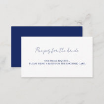 Navy and White Bridal Shower Recipe Enclosure Card