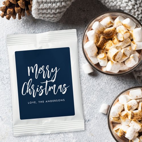 Navy and White Brush Script Merry Christmas Hot Chocolate Drink Mix