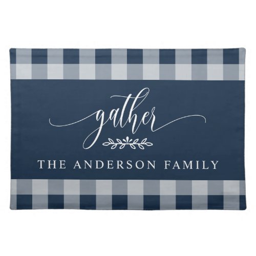 Navy And White Buffalo Check Gather Personalized Cloth Placemat