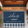 Navy And White Buffalo Check Welcome Personalized Doormat