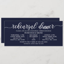 Navy and white Calligraphy Rehearsal Dinner Invitation