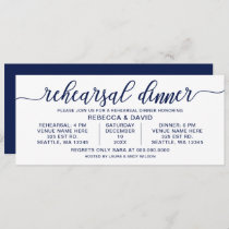 Navy and white Calligraphy Rehearsal Dinner Invitation