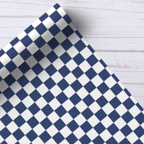 Navy and White Checkerboard Pattern Wrapping Paper