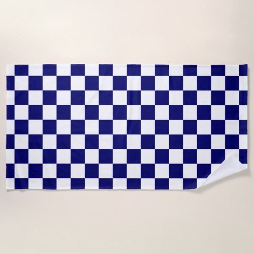 Navy and White Checkered Pattern Beach Towel