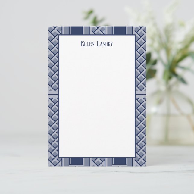 Navy and White Chinoiserie Bamboo Pattern Thank You Card (Standing Front)