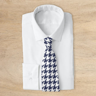 Navy and White Classic Houndstooth Neck Tie