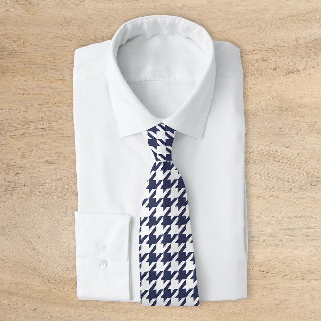 Navy and White Classic Houndstooth Neck Tie (Creator Uploaded)