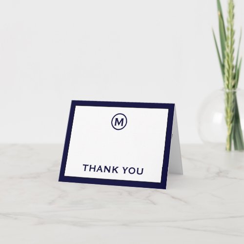 Navy and White Classic Monogram Thank You Note Card