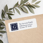 Navy and White Classic Square Monogram Address Label