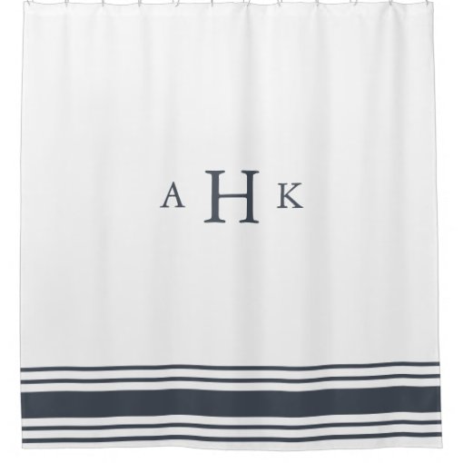 Navy And White Classic Stripe Border Monogram Shower Curtain Zazzle