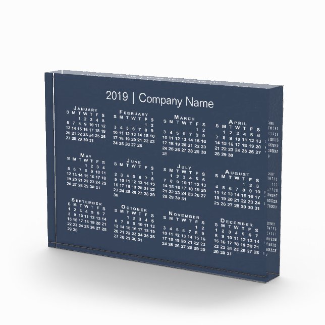 Navy and White Company Name 2019 Desk Calendar Acrylic Award (Right)