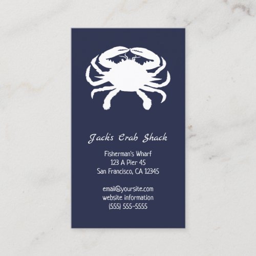 Navy and White Crab Silhouette Seafood Restaurant Business Card