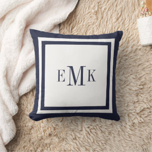 Navy and White Custom Monogram Throw Pillow