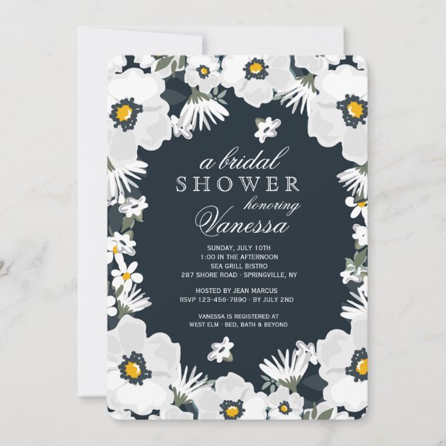 Navy and White Daisies Invitation (Front)