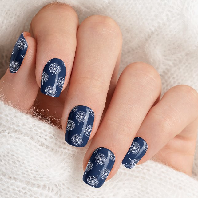 Navy And White Dandelions Floral Pattern Minx Nail Art (Creator Uploaded)