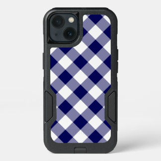 Navy and White Diagonal Plaid iPhone 13 Case
