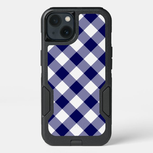 Navy and White Diagonal Plaid Otterbox iPhone Case (Back)