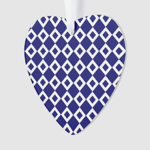 Navy and White Diamond Pattern Ornament