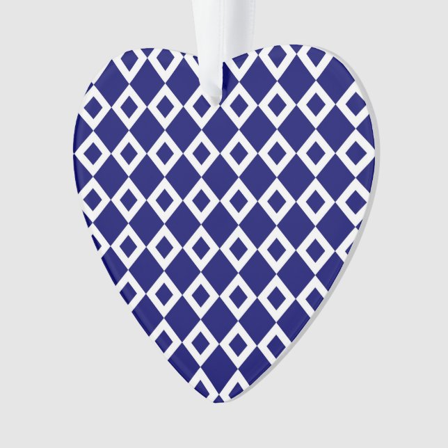 Navy and White Diamond Pattern Ornament (Front)