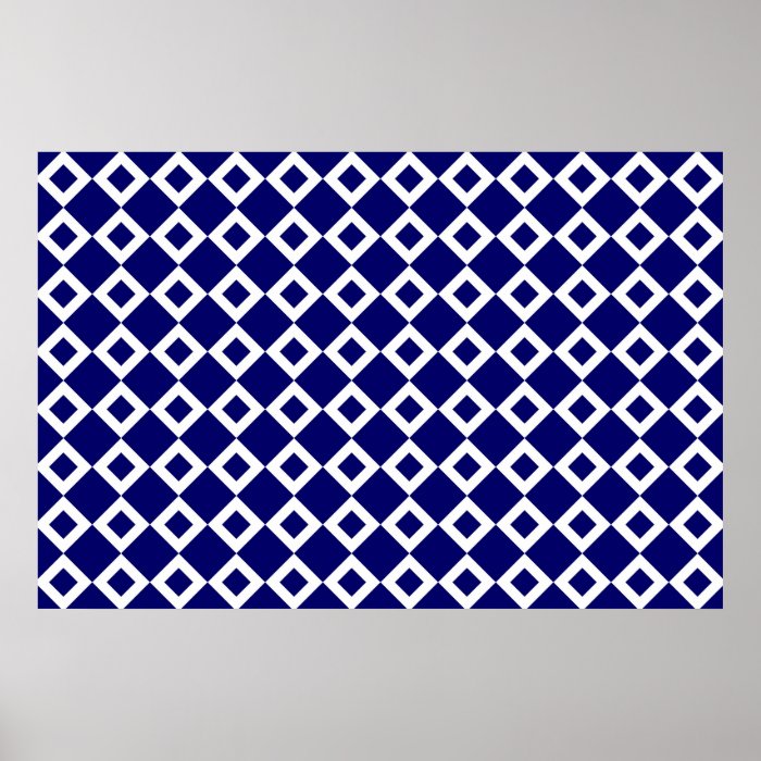 Navy and White Diamond Pattern Poster