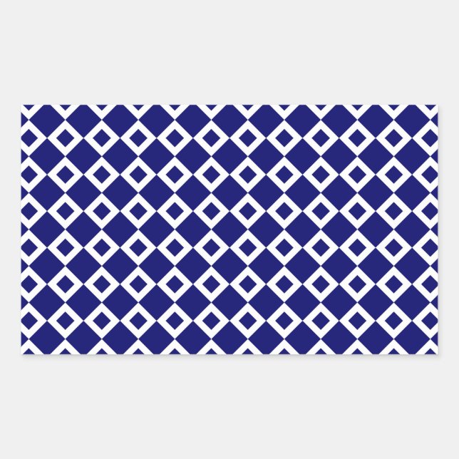 Navy and White Diamond Pattern Rectangular Sticker (Front)