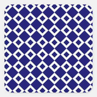 Navy and White Diamond Pattern Square Sticker