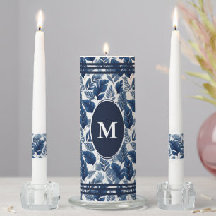 Navy And White Elegant Floral Unity Candle Set
