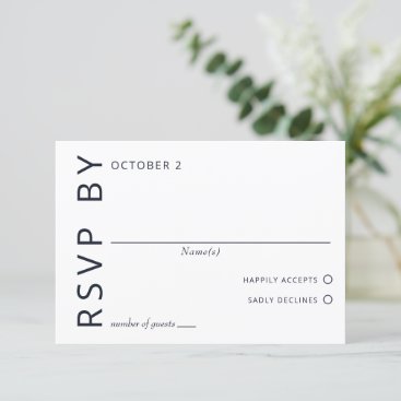 Navy and White Elegant Minimalist Modern Wedding RSVP Card