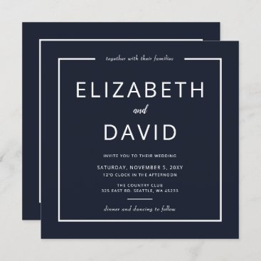 Navy and White Elegant Modern Minimalist Wedding Invitation