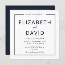 Navy and White Elegant Modern Minimalist Wedding Invitation