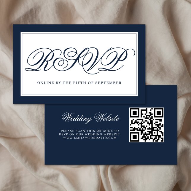 Navy and White Elegant QR RSVP  Enclosure Card (Creator Uploaded)