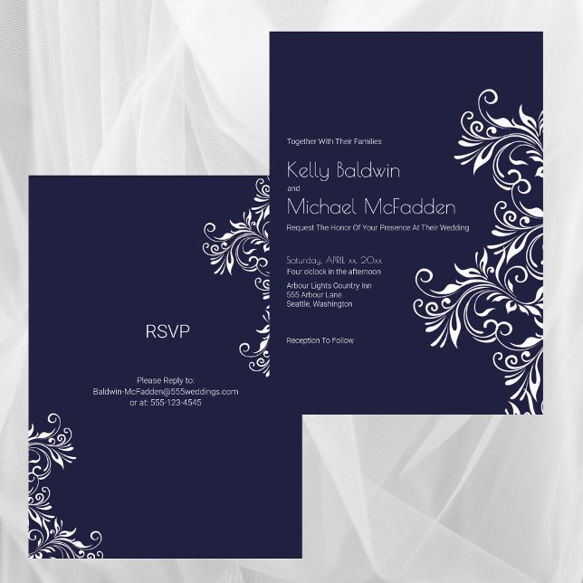 Navy and White Elegant Style Wedding Invitation (Navy and White Elegant Style Wedding Invitation)