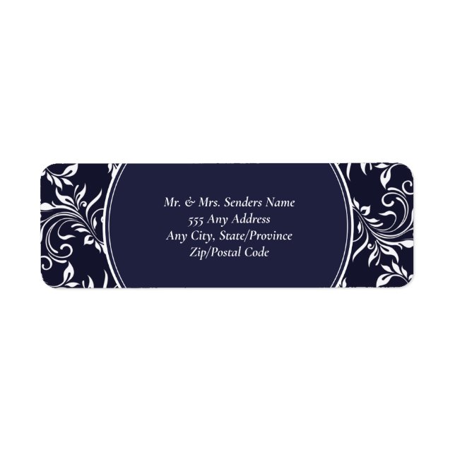 Navy and White Elegant Style Wedding  Label (Front)
