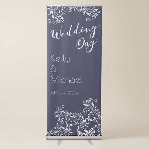 Navy and White Elegant Style Wedding Retractable B Retractable Banner