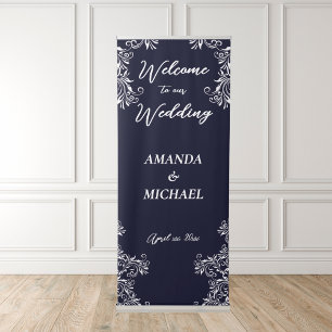 Navy and White Elegant Style Wedding Retractable Banner