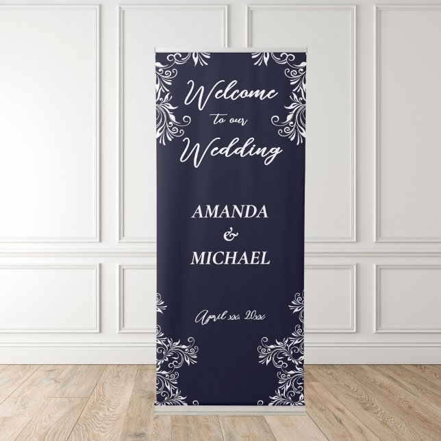 Navy and White Elegant Style Wedding Retractable Banner (Navy and White Elegant Style Wedding Retractable Banner)