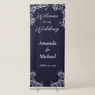 Navy and White Elegant Style Wedding Retractable Retractable Banner