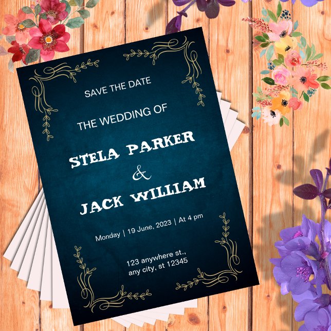 Navy and White Elegant Wedding Invitation Portrait (Creator Uploaded)