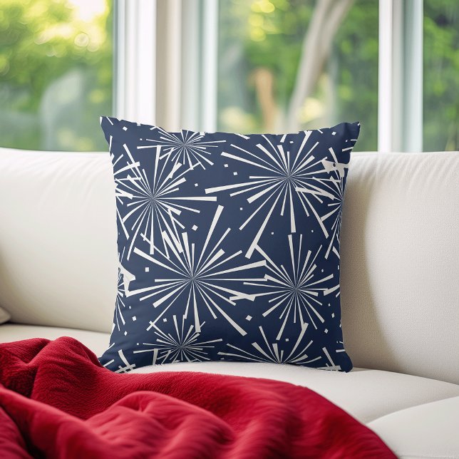 Navy and White Fireworks Pattern Throw Pillow (Creator Uploaded)