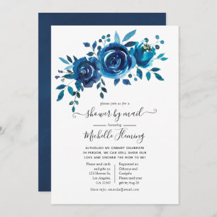 Navy and White Floral Baby Shower by Mail Invitation