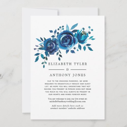 Navy and White Floral Reduced Wedding Guest List Announcement