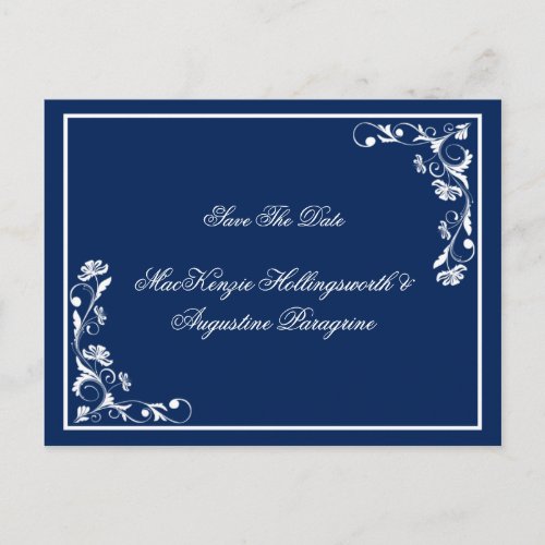 Navy and White Floral Save The Date Announcement Postcard